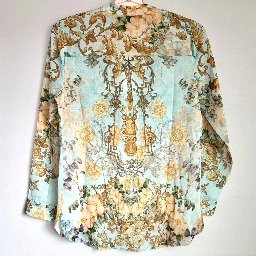 Soft Surroundings Floral Baroque Button Up Shirt Women Sz XS Cottage NWOT READ - Picture 15 of 16